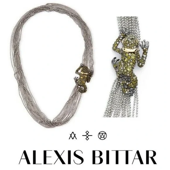 Alexis Bittar Asymmetrical Crystal Frog Draped Multi Strand Ball Chain Necklace - Picture 6 of 14